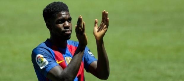 Umtiti, en su presentación como jugador del F.c. Barcelona Umtiti, en su presentación como jugador del F.c. Barcelona