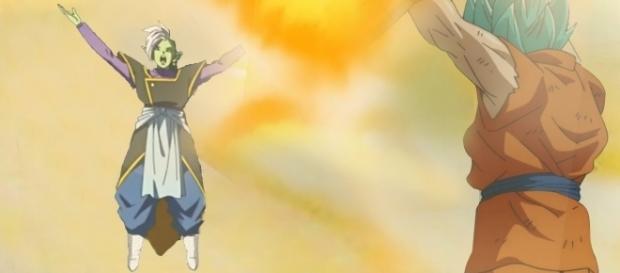 Zamasu toma el cuerpo de Goku. Zamasu toma el cuerpo de Goku.