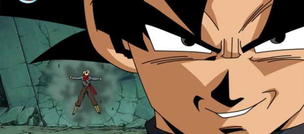 Black Goku derrotando a Trunks en el futuro Black Goku derrotando a Trunks en el futuro