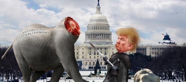 From Flickr, Donkey Hotey Lord Commander Trump Decapitates the Establishment Republicans, images adapted from Creative Commons From Flickr, Donkey Hotey Lord Commander Trump Decapitates the Establishment Republicans, images adapted from Creative Commons