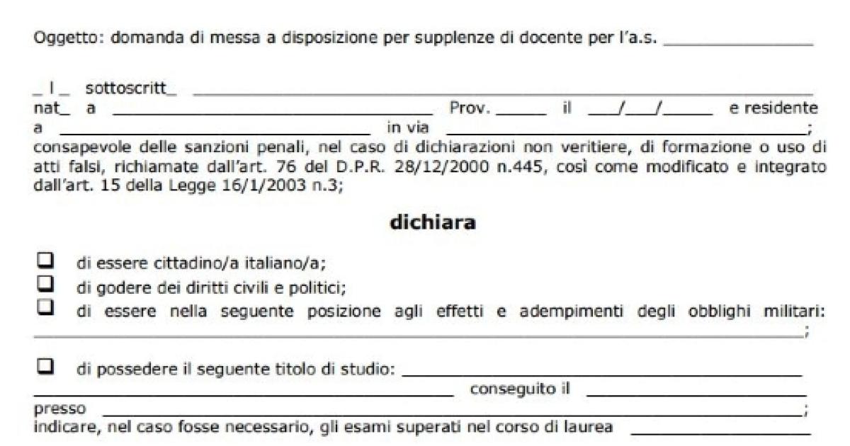 Supplenze: gli istituti in cui lavorare inviando la messa a disposizone