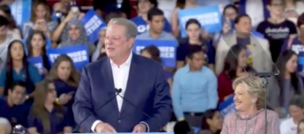 Al Gore stumping with Hillary Clinton in Florida. YouTube (Screencap-Hillary Clinton Speeches & Events) Al Gore stumping with Hillary Clinton in Florida. YouTube (Screencap-Hillary Clinton Speeches & Events)