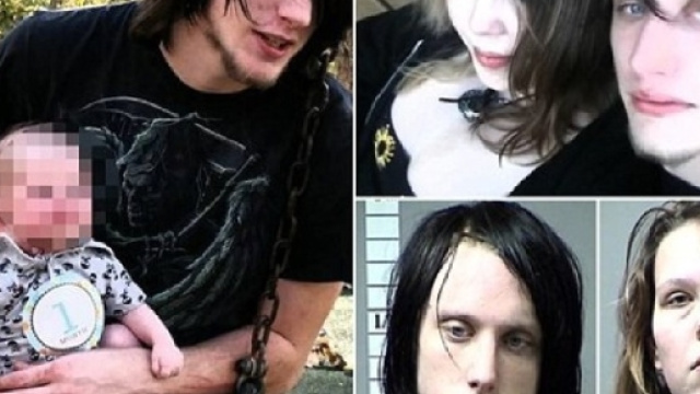 Robert James Burnette e Megan L. Hendricks, rispettivamente padre e madre della vittima, con il piccolo J.B.