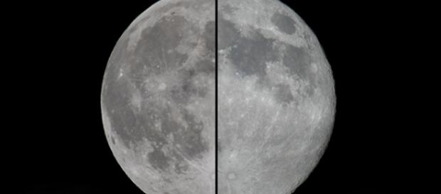 Lua Cheia normal, à esquerda, comparada à Superlua. Lua Cheia normal, à esquerda, comparada à Superlua.
