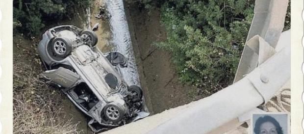 Il terribile volo della Ford Focus: nella foto piccola in basso a destra la vittima Rita Cossu. Il terribile volo della Ford Focus: nella foto piccola in basso a destra la vittima Rita Cossu.