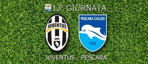 Juventus - Pescara, anticipo della 13^ giornata girone di andata. Si giocherà allo Juventus Stadium di Torino sabato 19/11. Arbitro Fabbri, Ravenna