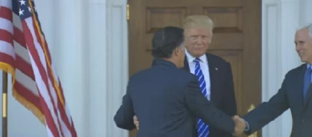 Romney greets Trump and Pence outside Trump's golf course / Photo screencap via via youtube Romney greets Trump and Pence outside Trump's golf course / Photo screencap via via youtube