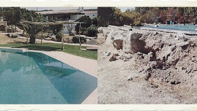 La villa prima (a sinistra) e a destra le condizioni in cui è stata trovata.