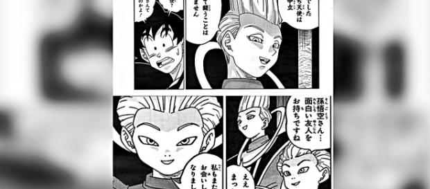 Wiss le revela a Goku que es un angel. Wiss le revela a Goku que es un angel.