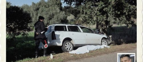 L'auto ha colpito in pieno un'albero secolare e Roberto Cossa, nella foto piccola in basso a destra, è morto sul colpo.