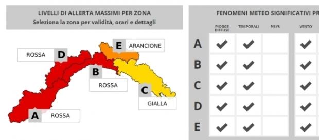 Maltempo Liguria - Allerta massima su tutta la regione (fonte allertaliguria.gov) Maltempo Liguria - Allerta massima su tutta la regione (fonte allertaliguria.gov)