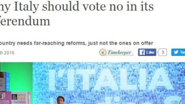 L'articolo dell'Economist sul perché gli italiani dovrebbero votare no