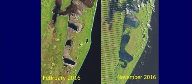 2nd Feb & Nov 8th Landsat images showing surface area of Lake St Lucia in a single body of water / Photo used by permission iSimangalso 2nd Feb & Nov 8th Landsat images showing surface area of Lake St Lucia in a single body of water / Photo used by permission iSimangalso