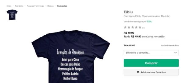 Camiseta com ofensa as mulheres gera revolta na internet Camiseta com ofensa as mulheres gera revolta na internet
