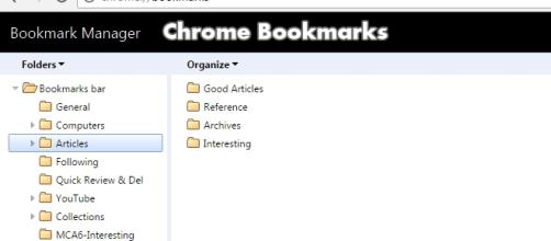 Chrome Bookmarks: Screen shot of the classic folder interface with modified header bar (Author)