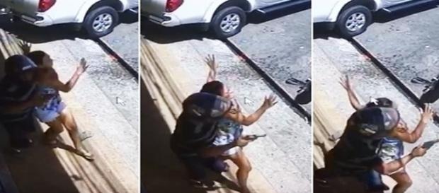 Durante a tentativa de fuga, um dos assaltantes fez uma mulher, que passava na rua, de refém Durante a tentativa de fuga, um dos assaltantes fez uma mulher, que passava na rua, de refém