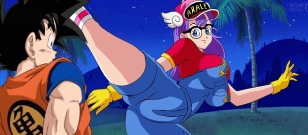 Arale y gokú en el envento de el mejor invento Arale y gokú en el envento de el mejor invento