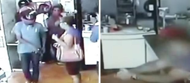 Na imagem, é possível ver o bandido levando os pertences de quem estava no local Na imagem, é possível ver o bandido levando os pertences de quem estava no local
