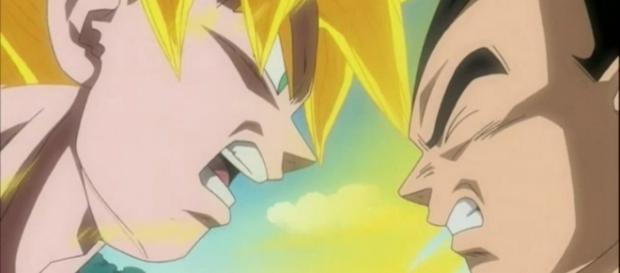 Goku versus Vegeta, peleando por comida. Goku versus Vegeta, peleando por comida.