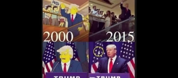 No desenho, Trump apareceu num cenário semelhante ao ocorrido na vida real, 16 anos depois (Banco de Imagens Google) No desenho, Trump apareceu num cenário semelhante ao ocorrido na vida real, 16 anos depois (Banco de Imagens Google)