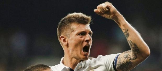 Toni Kroos, jugador del Real Madrid, celebrando un tanto del conjunto blanco Toni Kroos, jugador del Real Madrid, celebrando un tanto del conjunto blanco