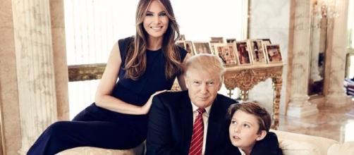 Donald Trump and Barron Photoshopped to be looking at picture of Melania in naked pose. Photo: Blasting News Library- wimp.com