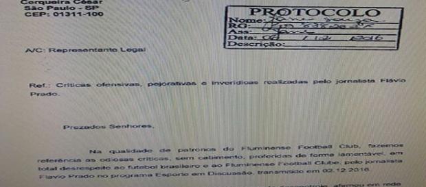 Flu aciona justiça, cobrando retratação de emissora Jovem Pan e radialista Flávio Prado (Foto: Explosão Tricolor) Flu aciona justiça, cobrando retratação de emissora Jovem Pan e radialista Flávio Prado (Foto: Explosão Tricolor)