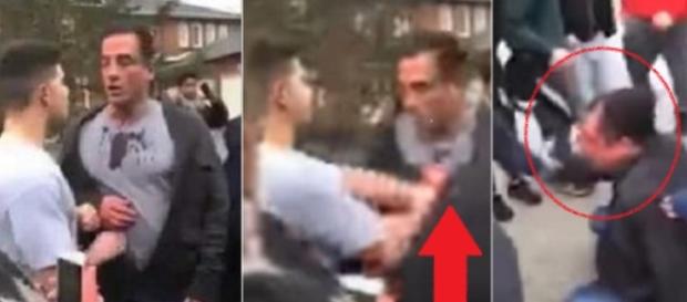 Pai tenta proteger filho, mas apanha - Imagem/Youtube Pai tenta proteger filho, mas apanha - Imagem/Youtube