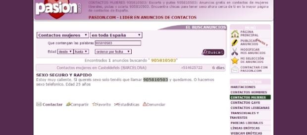 El número de una de las finalistas aparece en una web de contactos. El número de una de las finalistas aparece en una web de contactos.