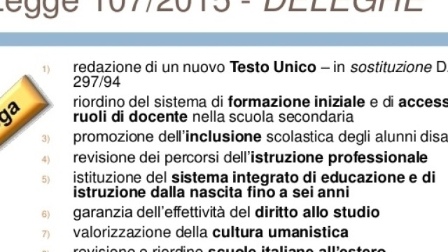 Le nove deleghe governative alla 107.