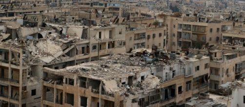 Veduta del centro urbano di Aleppo devastato dalla guerra