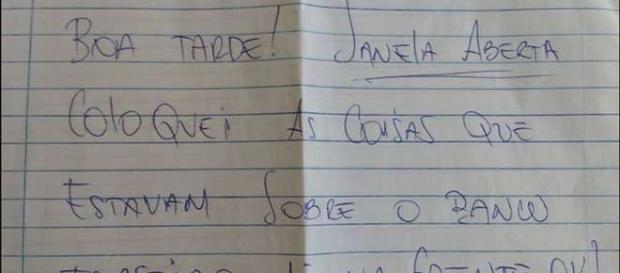 Homem deixou um bilhete explicando onde estavam os objetos Homem deixou um bilhete explicando onde estavam os objetos