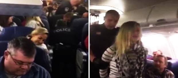 Na imagem a jovem sendo detida pelos policiais logo após o avião descer forçadamente. Na imagem a jovem sendo detida pelos policiais logo após o avião descer forçadamente.
