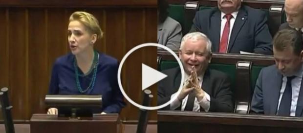 Jarosław Kaczyński wyśmiewa posłankę Nowoczesnej. Jarosław Kaczyński wyśmiewa posłankę Nowoczesnej.