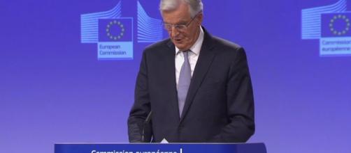 Michel Barnier at the press conference; Photo credit: Reuters