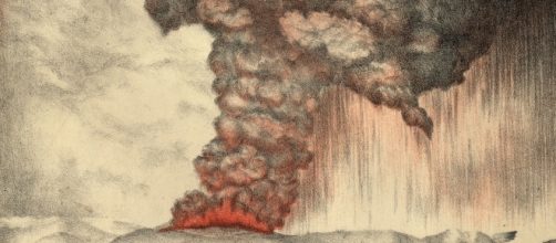 Litografia inglese che mostra la devastante esplosione del Krakatoa, il 27 agosto 1883