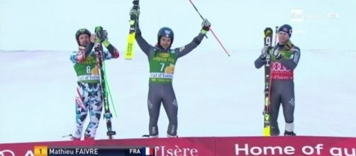 Mathieu Faivre davanti a Marcel Hirscher e Alexis Pinturault