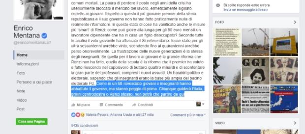 Post di Mentana sugli insegnanti Post di Mentana sugli insegnanti
