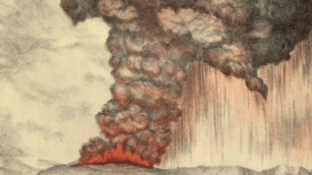 Litografia inglese che mostra la devastante esplosione del Krakatoa, il 27 agosto 1883