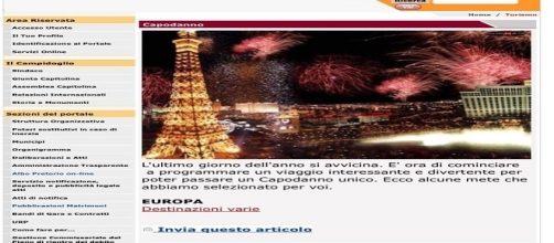 Il sito del Comune di Roma consiglia alcune mete per capodanno