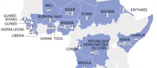 Paesi africani controllati con il sistema satellitare. (foto Le Monde)
