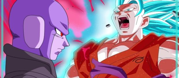 Hit encara a Son Gokú en una batalla Hit encara a Son Gokú en una batalla