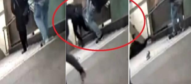 Mulher é chutada no metrô - Foto/Youtube Mulher é chutada no metrô - Foto/Youtube