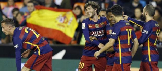 Celebración del gol en el conjunto catalán Celebración del gol en el conjunto catalán