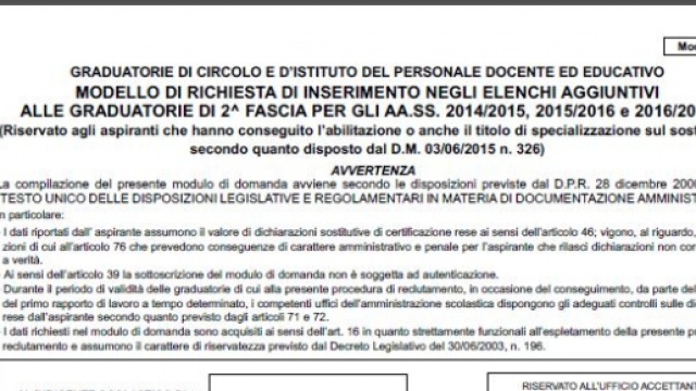 moduli A3 e A5 per aggiornamento seconda fascia