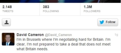 Il tweet di Cameron all'arrivo a Brussels
