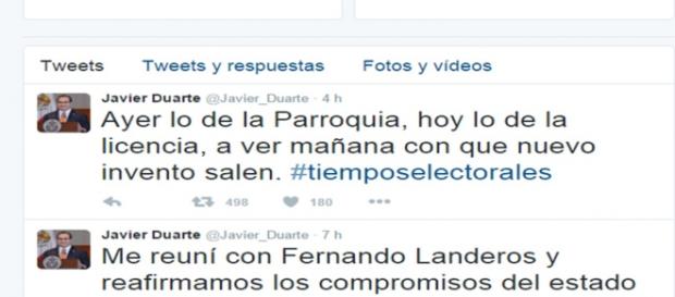 Publicación de Javier Duarte desmintiendo. Publicación de Javier Duarte desmintiendo.