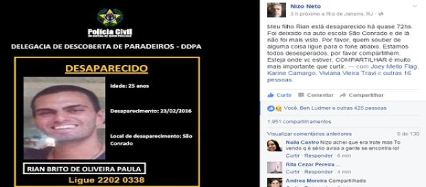 Rian desapareceu a mais de 72 horas Rian desapareceu a mais de 72 horas