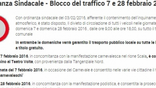 Blocco auto Pavia 7 febbraio 2016