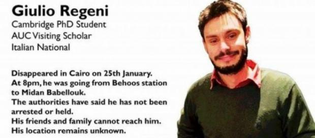 L'avviso diffuso dopo la scomparsa di Regeni. L'avviso diffuso dopo la scomparsa di Regeni.